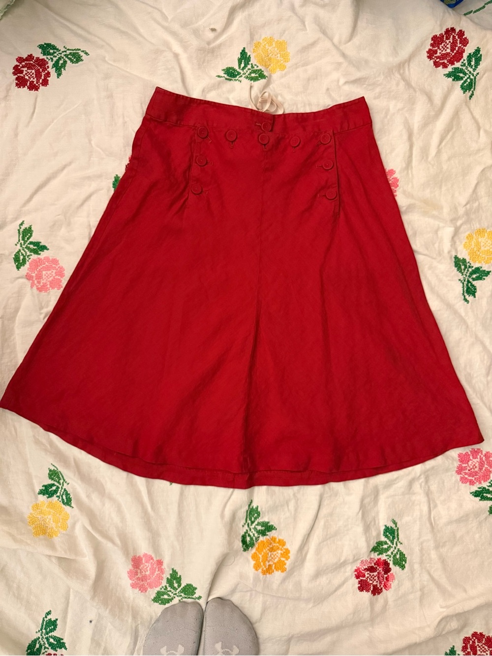 Red A-Line Sailor Style Button-Accent Skirt